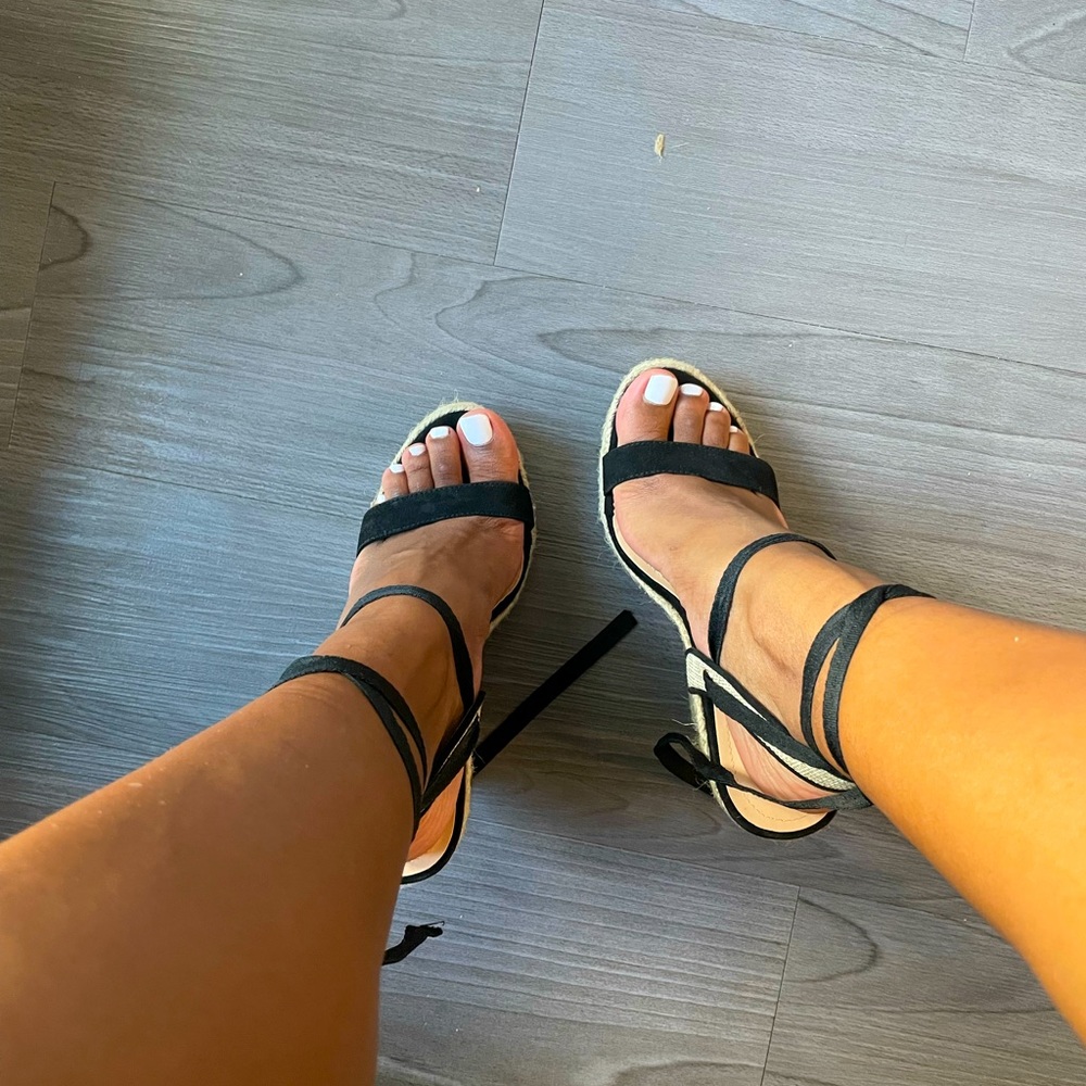 Fashion Nova Black Strappy Espadrille Wedge Sandals